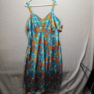 Sofia Vergara Carlie Midi Dress Women's XL Iris Tropicana Teal Floral Print